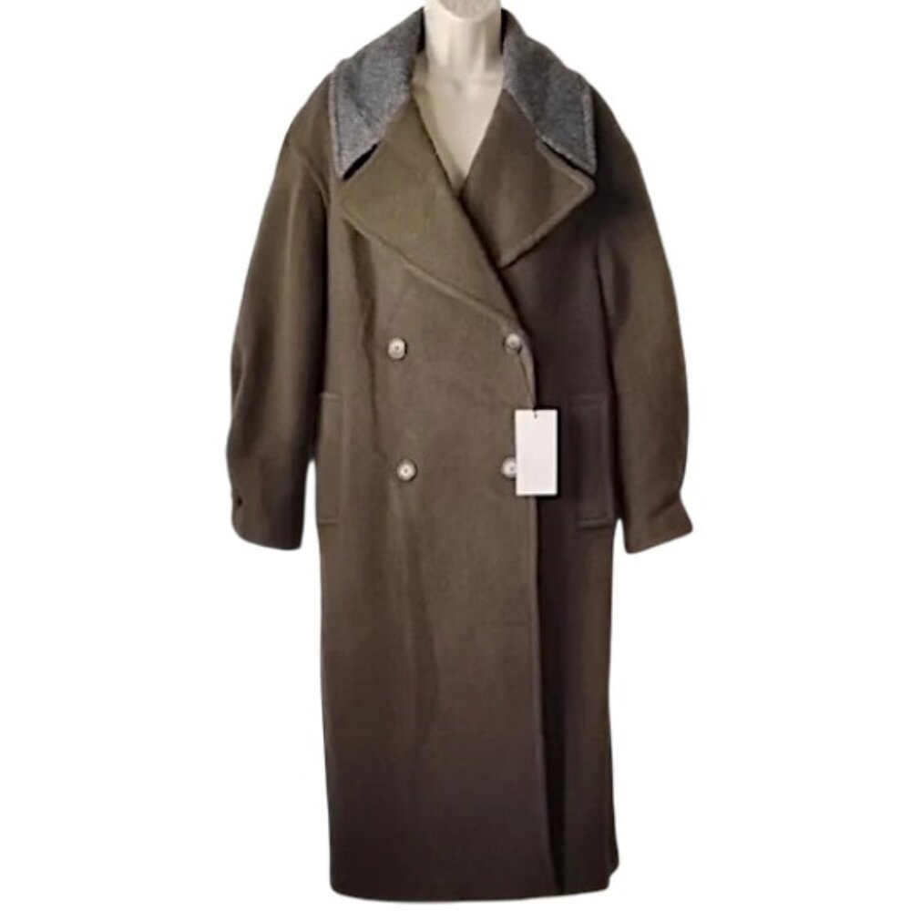 NWT Zara Manteco Double-Breasted Oversized Long Coat XS Wool Blend